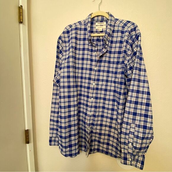 Goodthreads Oxford Men's Slim Long Sleeve Stretch cotton Plaid BLUE Shirt-XXXL - Picture 3 of 11